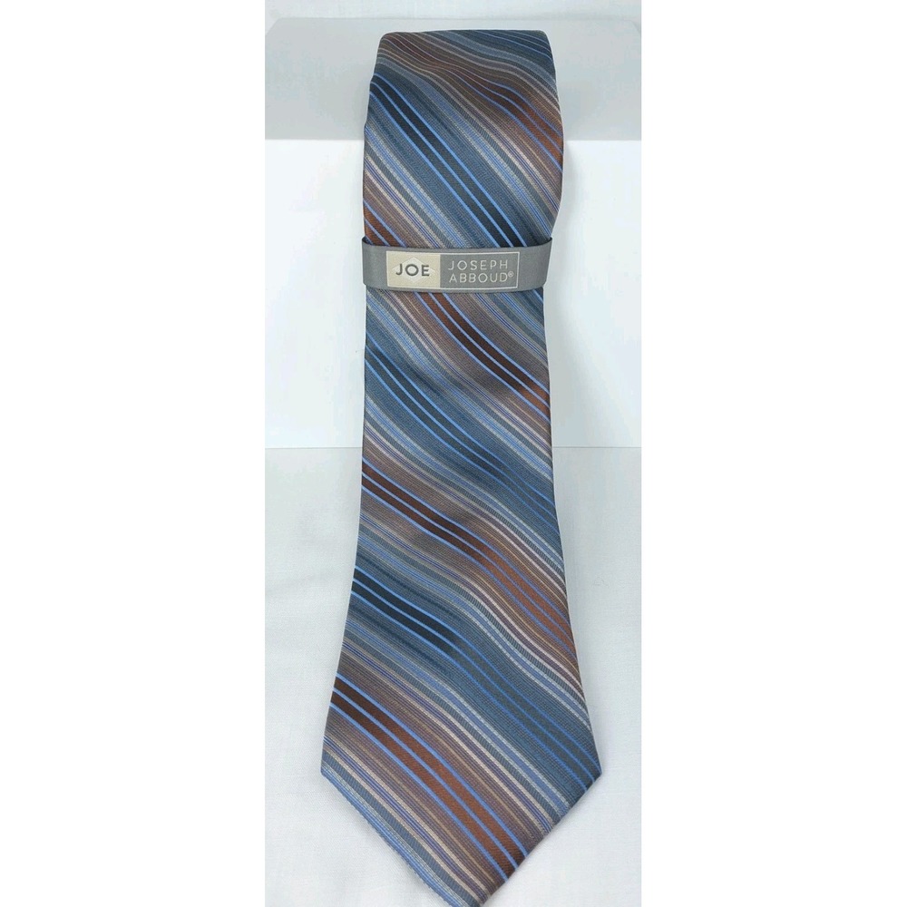 Joseph Abboud Mens Necktie Gray Blue 100%‎ Silk Striped Tie 3.5" Wide